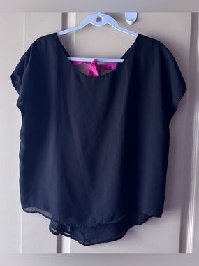 Miss Chievous Black short sleeves  Top  with Pink Tie-Back